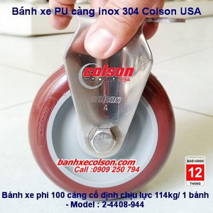 Bánh xe nhựa pu đỏ d100 chịu lực 114kg càng inox 304 Colson Mỹ