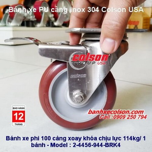 Bánh xe nhựa pu có khóa d100 càng inox 304 Colson Mỹ