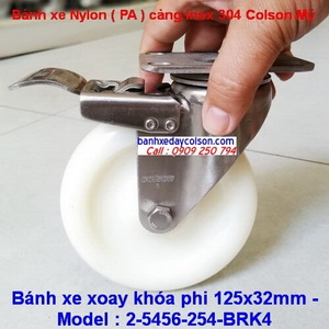 Bánh xe chịu lực có khóa càng inox nhựa PA phi 125 Colson Mỹ