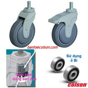 Bánh xe đẩy cao su chịu lực 100kg Colson Mỹ càng nhựa lắp trục M12